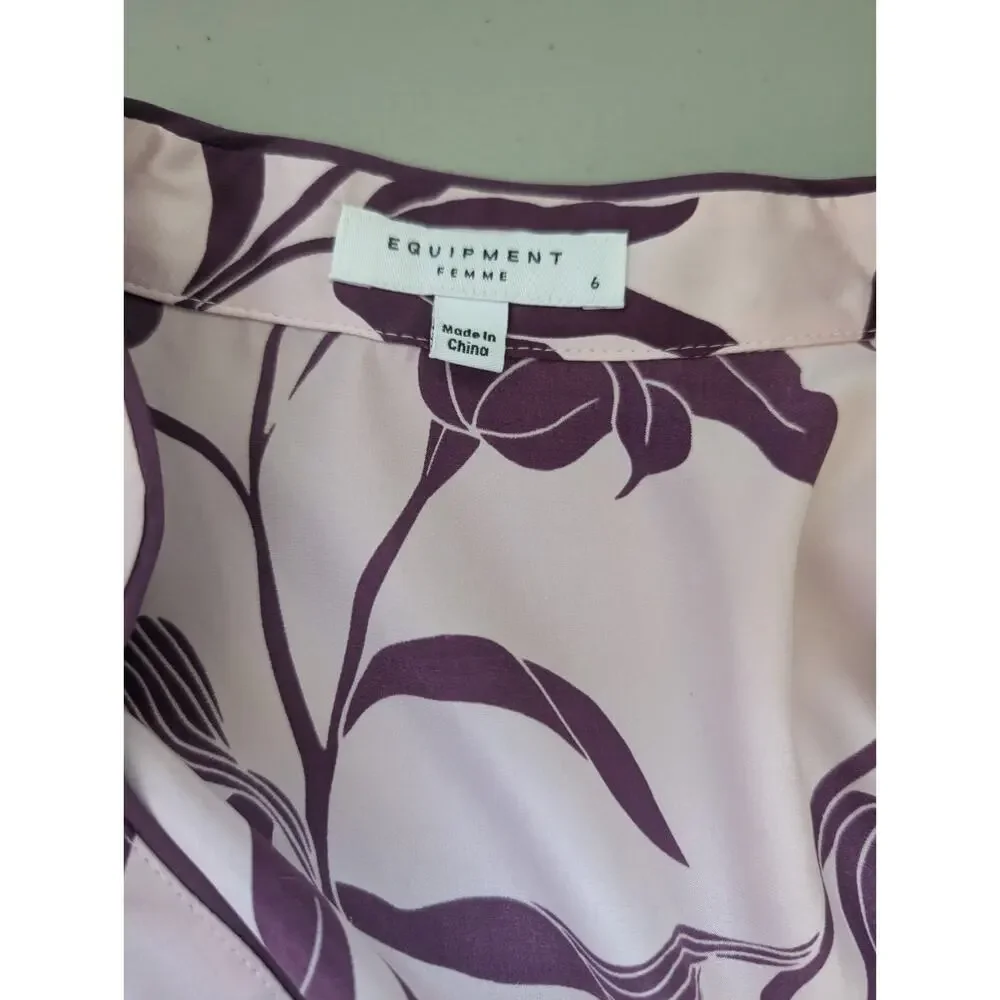 NWOT Equipment Silk Andrese Wrap Long-sleeve Printed Midi Dress Sz 6 Plum 9C606 - Picture 6 of 8